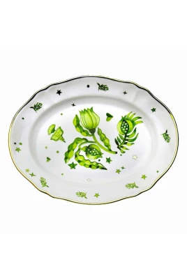 Blommig Oval Serveringsfat Guld Kant