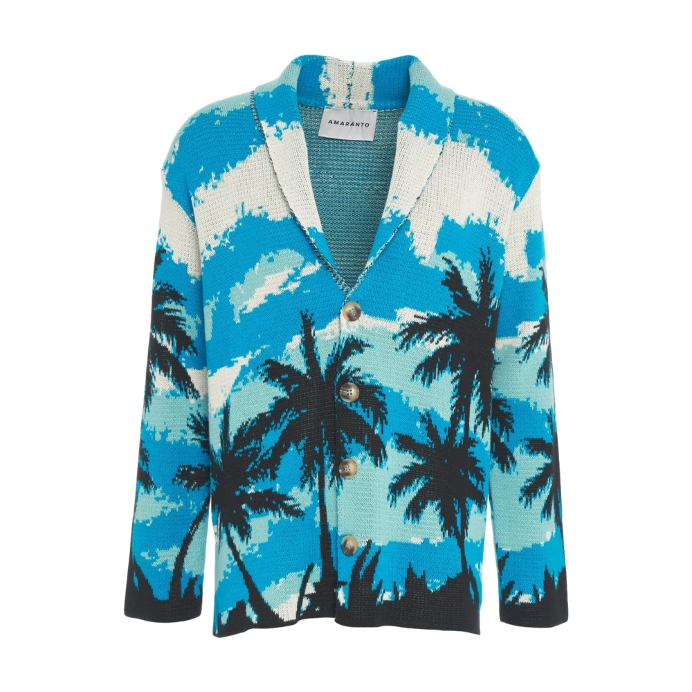 Amaránto Blauwe Gebreide Shawl Kraag Vest Multicolor Heren