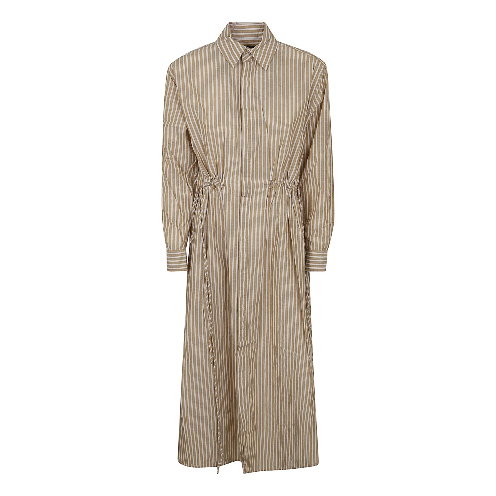 Polo Ralph Lauren Women's Beige Striped Cotton-Linen Drawcord Shirtdress