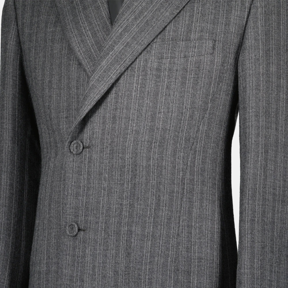 Dior Gestreepte Wol Lange Jas Gray Heren
