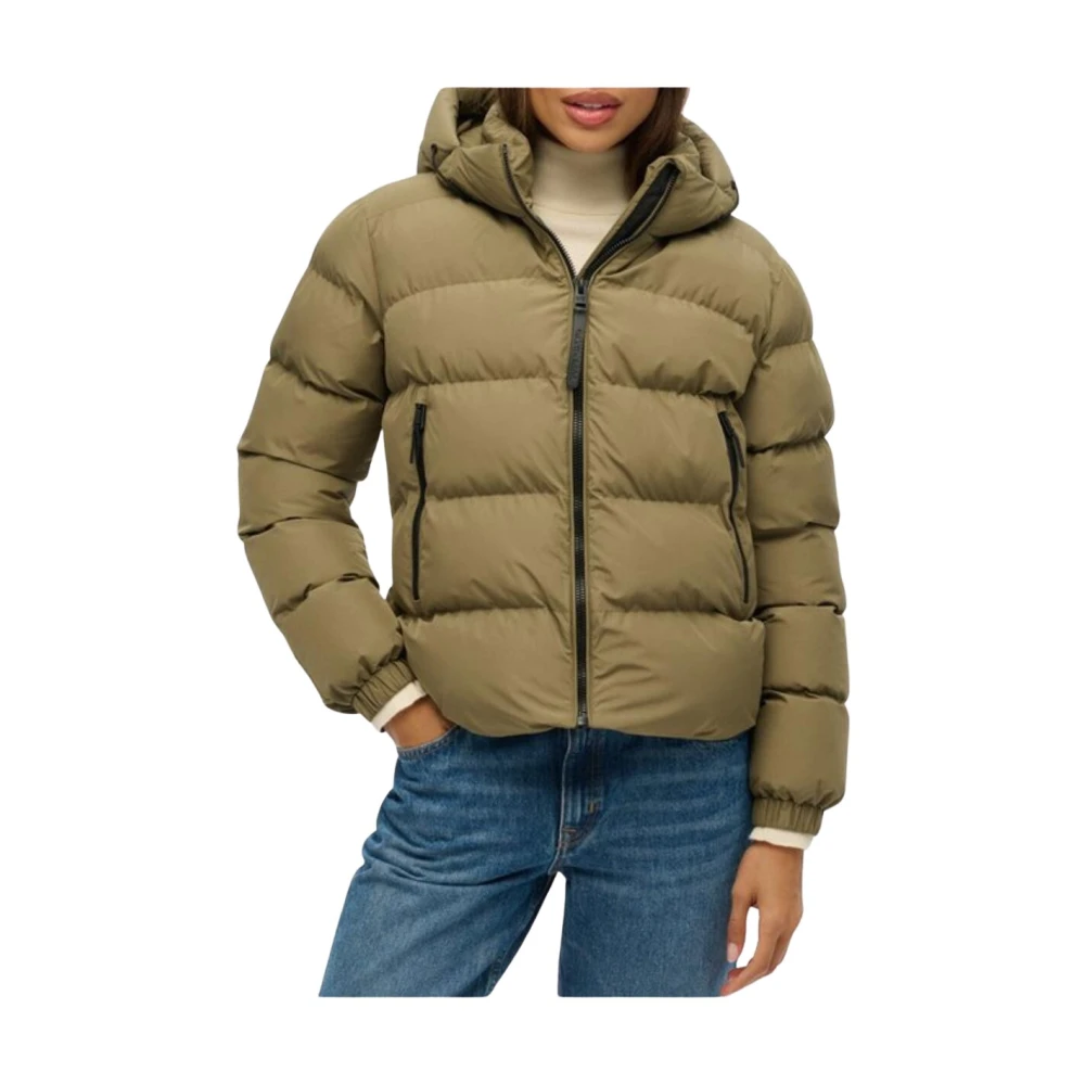 Superdry Women's Green Winter Jackets, S, Hooded Zip-Up Jacket With Front Pockets