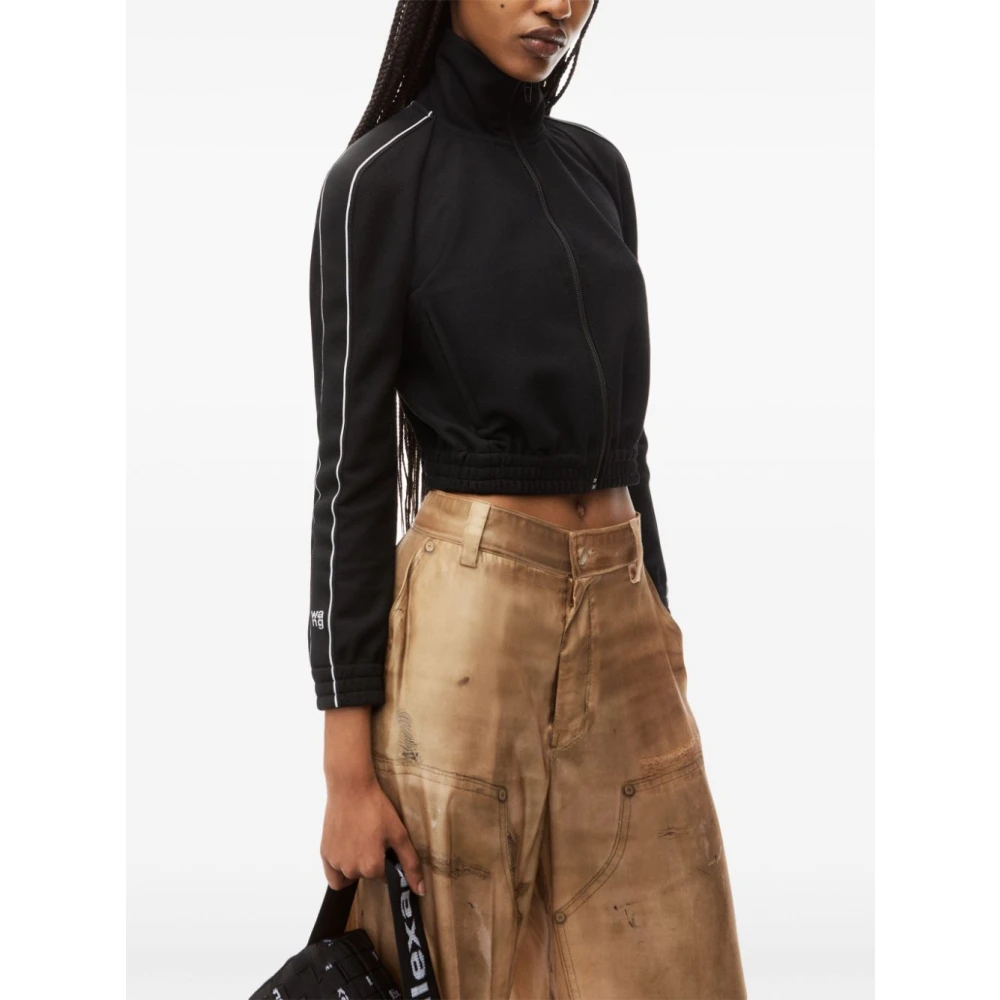 alexander wang Zwarte Jas met Logo-Tape Details Black Dames