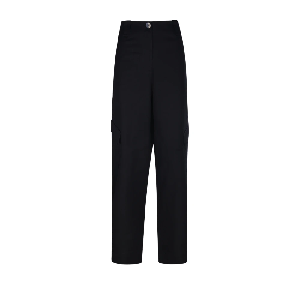 Ganni Zwarte Herringbone Canvas Mid Waist Pant Black Dames