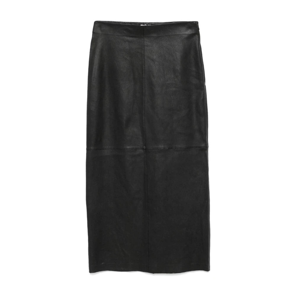 Alysi Zwarte Leren Midi Rok Black Dames