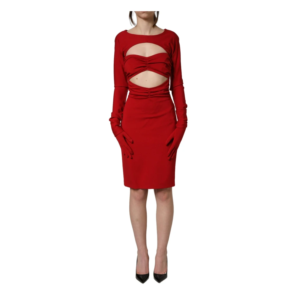 Dolce & Gabbana , Midi Dresses, Female, Red, 2XS, Cut Out Bodycon Sheath Glove Dress