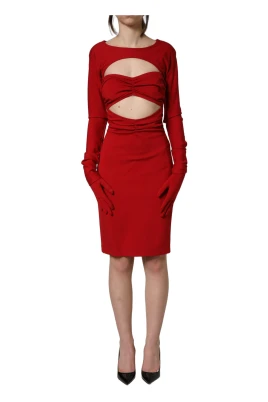Utsvängd Bodycon Fodralklänning med Handskar