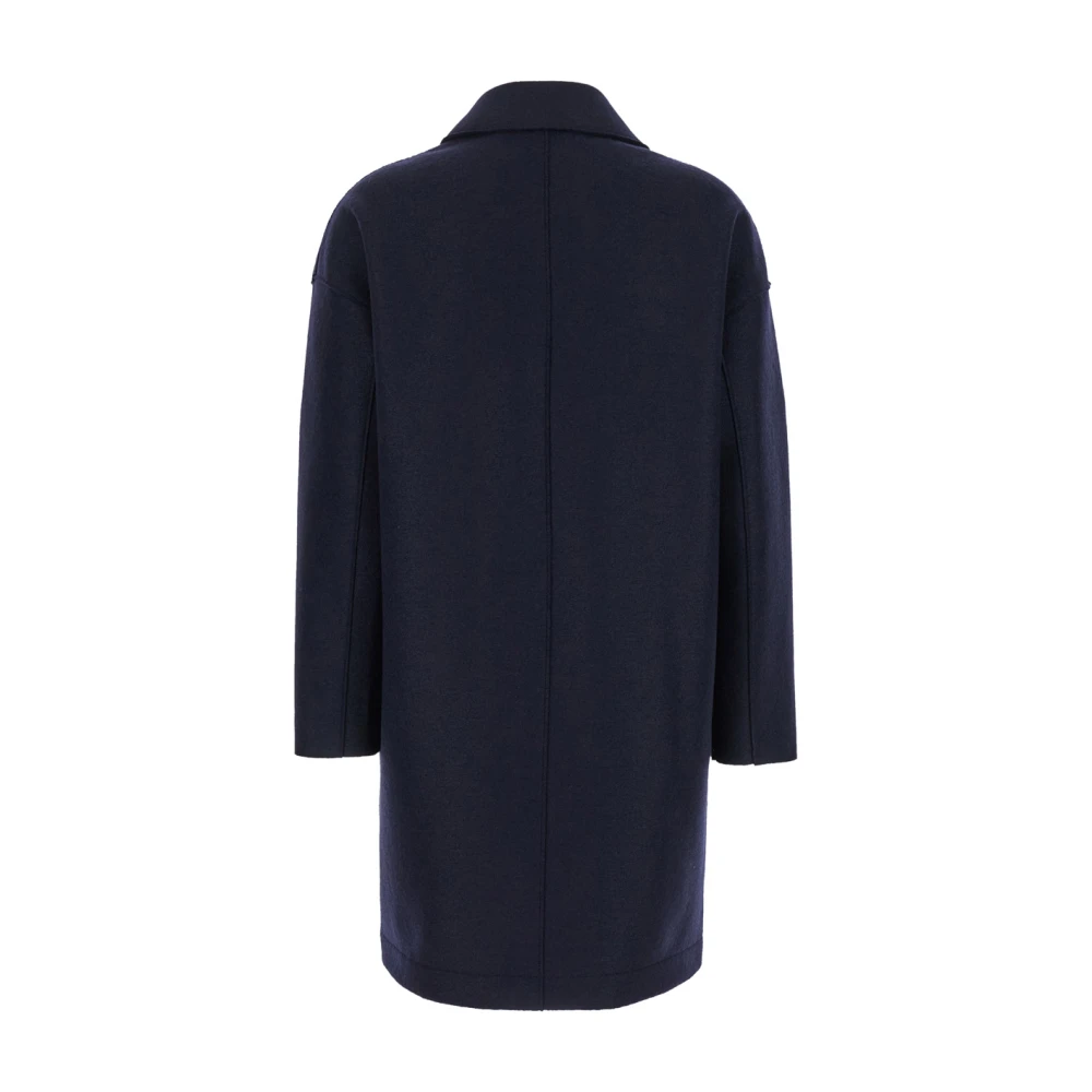 Harris Wharf London Gouden Knoop Wollen Mac Jas Blue Dames