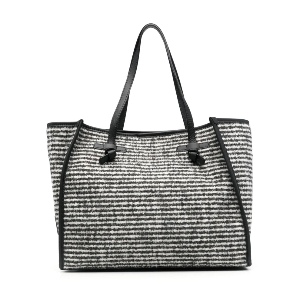 Gianni Chiarini Zwarte Leren Streep Patroon Handtas Black Dames