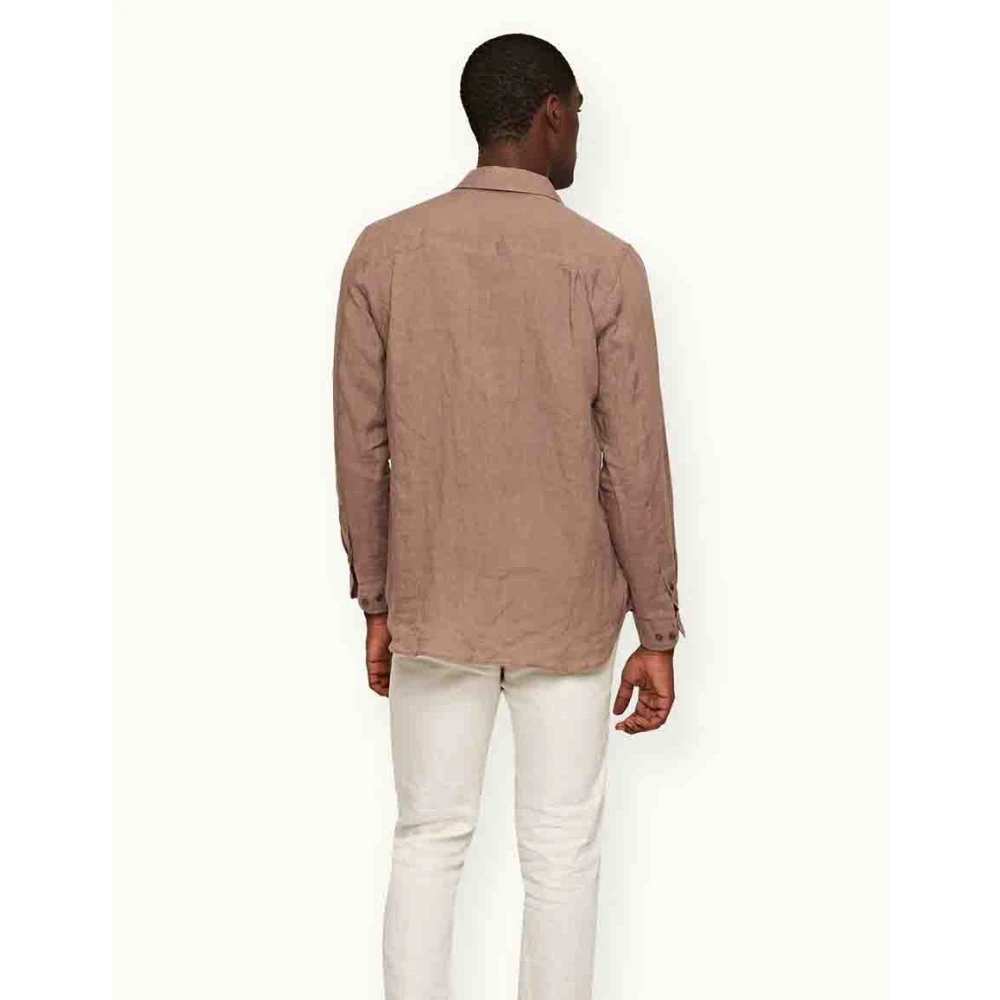 Orlebar Brown Paarse Wijn Linnen Vakantieshirt Brown Heren