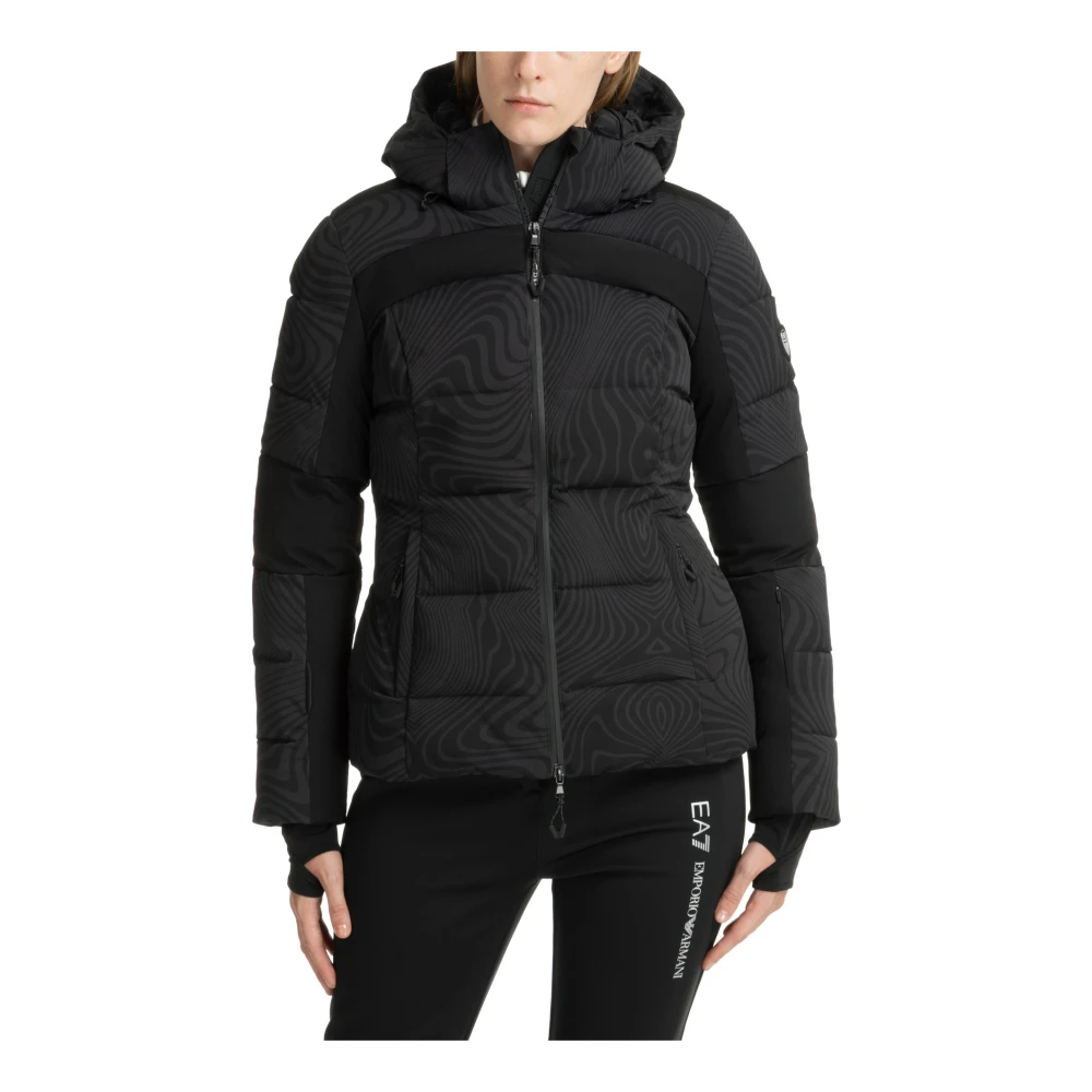 Emporio Armani EA7 Abstracte Ski Jas met Capuchon Black Dames