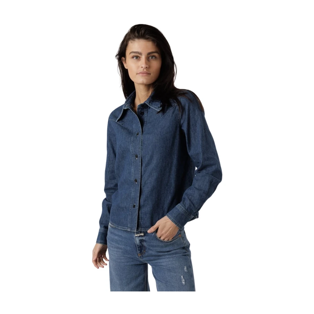 closed Denim Western Blouse Mid Blue Dames