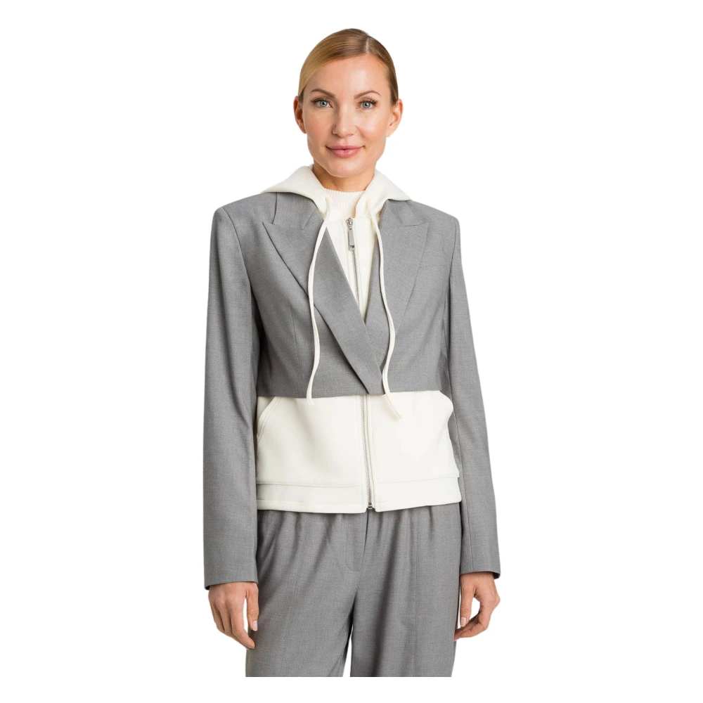 Twinset Grijze Hooded Double-Breasted Blazer Jas Gray Dames