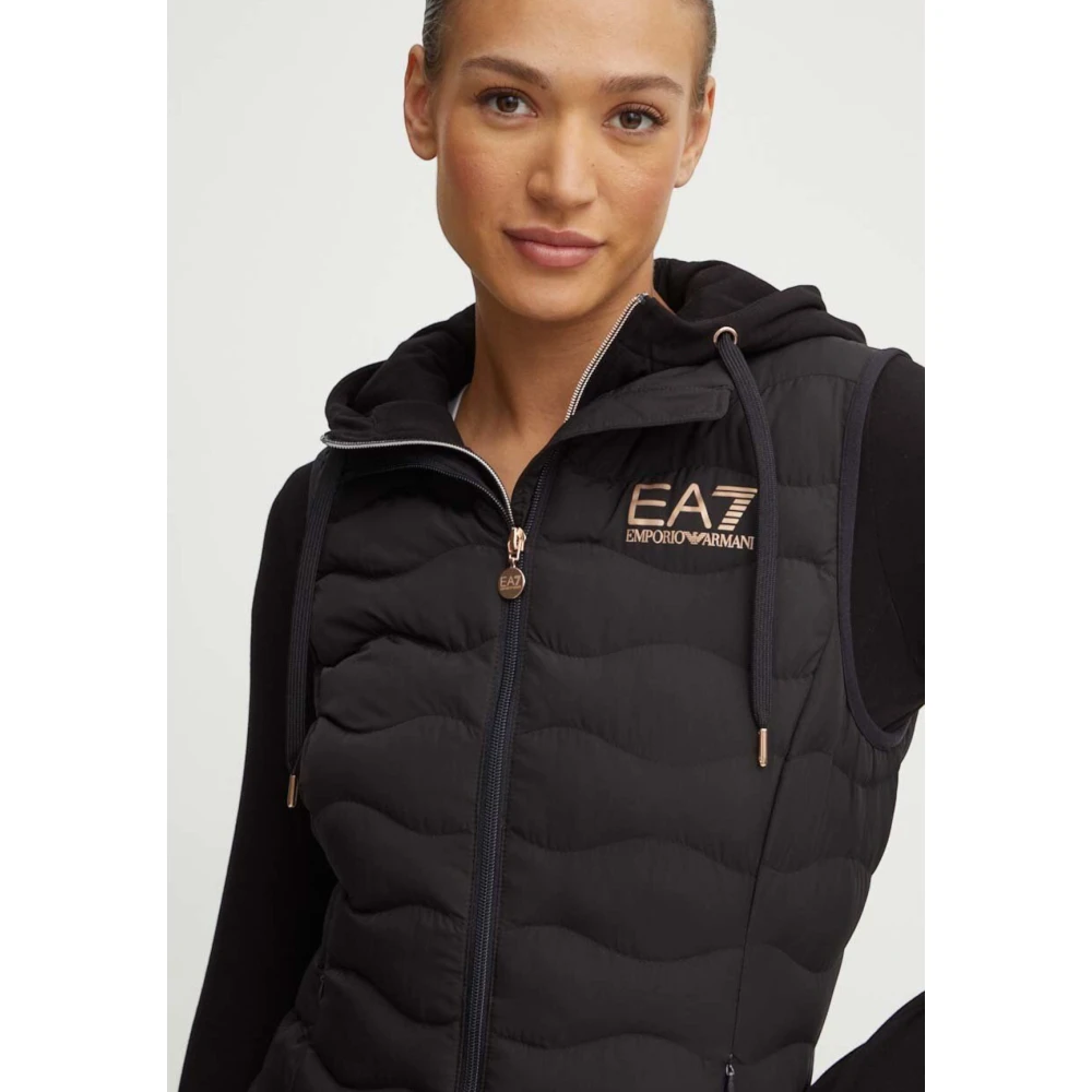 Emporio Armani EA7 Zwarte Gewatteerde Ritsjas Black Dames