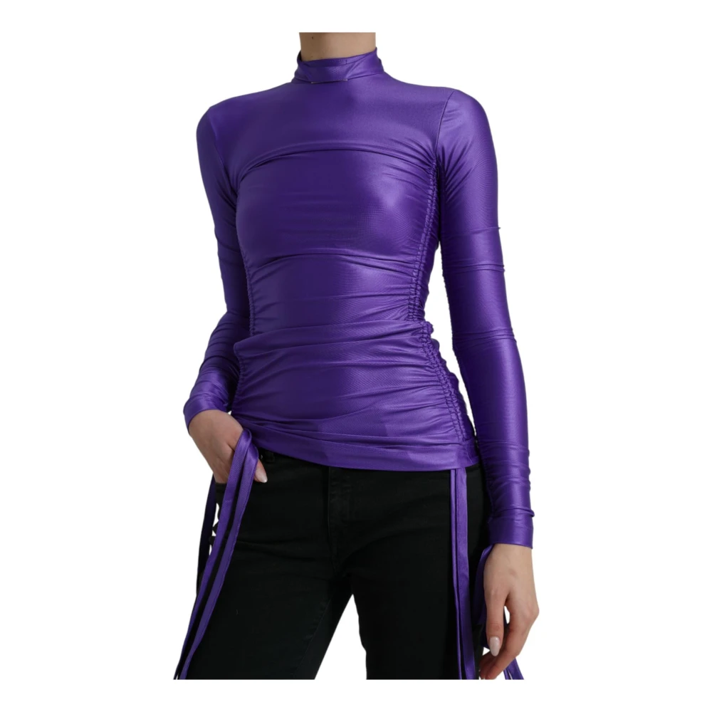 Dolce & Gabbana Stretch Long Sleeve Top With Back Zipper Closure - Female - Long Sleeve T-Shirts - Purple - S - Tops