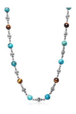 menand-39-s-silver-cross-chain-with-turquoise-and-brown-tiger-eye
