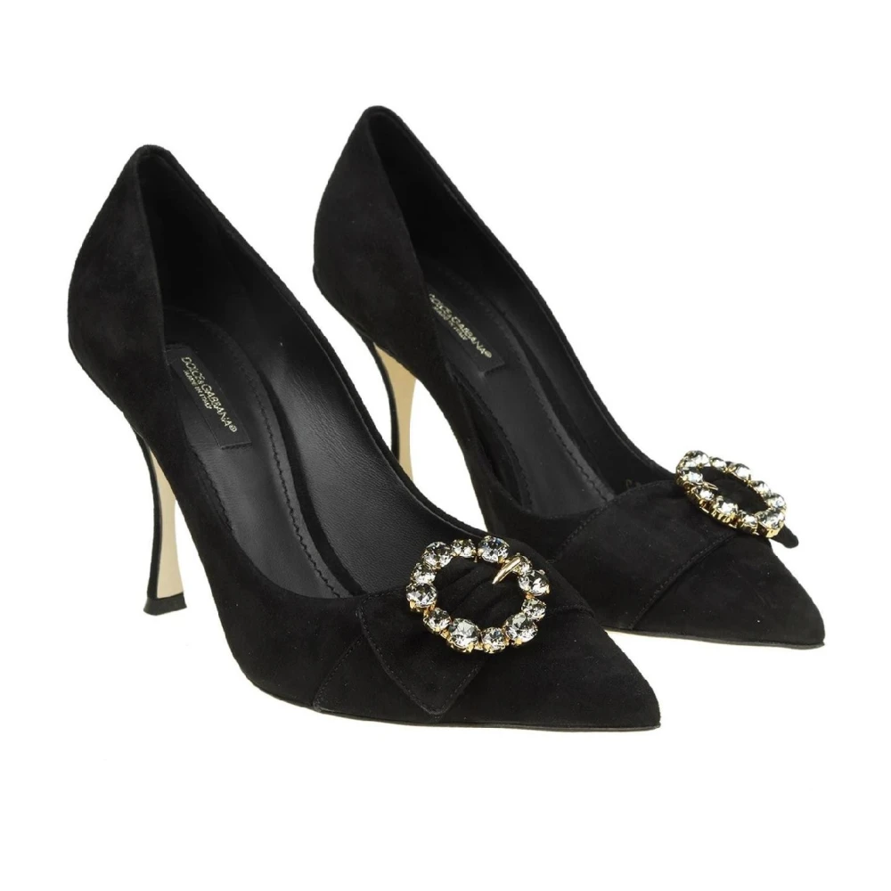 Dolce & Gabbana Klassieke zwarte suède pumps met zirkonen Black Dames
