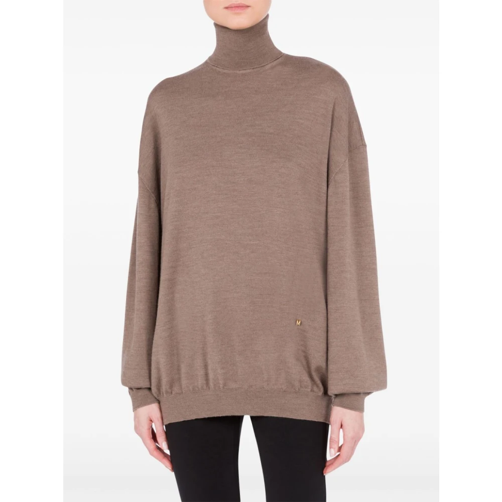 Moschino Beige Trui Hoge Hals Fijne Brei Brown Dames