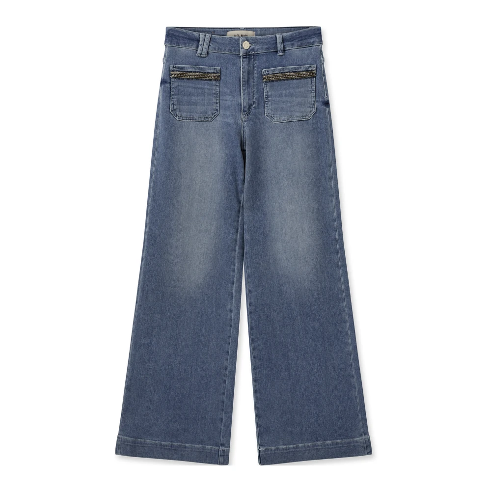 MOS Mosh Blå Jeans med Utsvängda Ben och Broderade Detaljer Blue, Dam