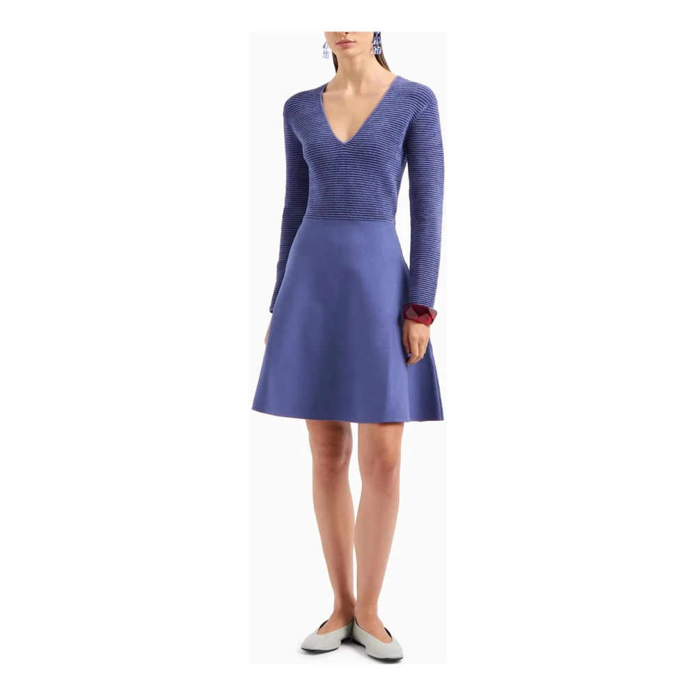 Emporio Armani Elegante V-hals Jurk met Lange Mouwen Purple Dames