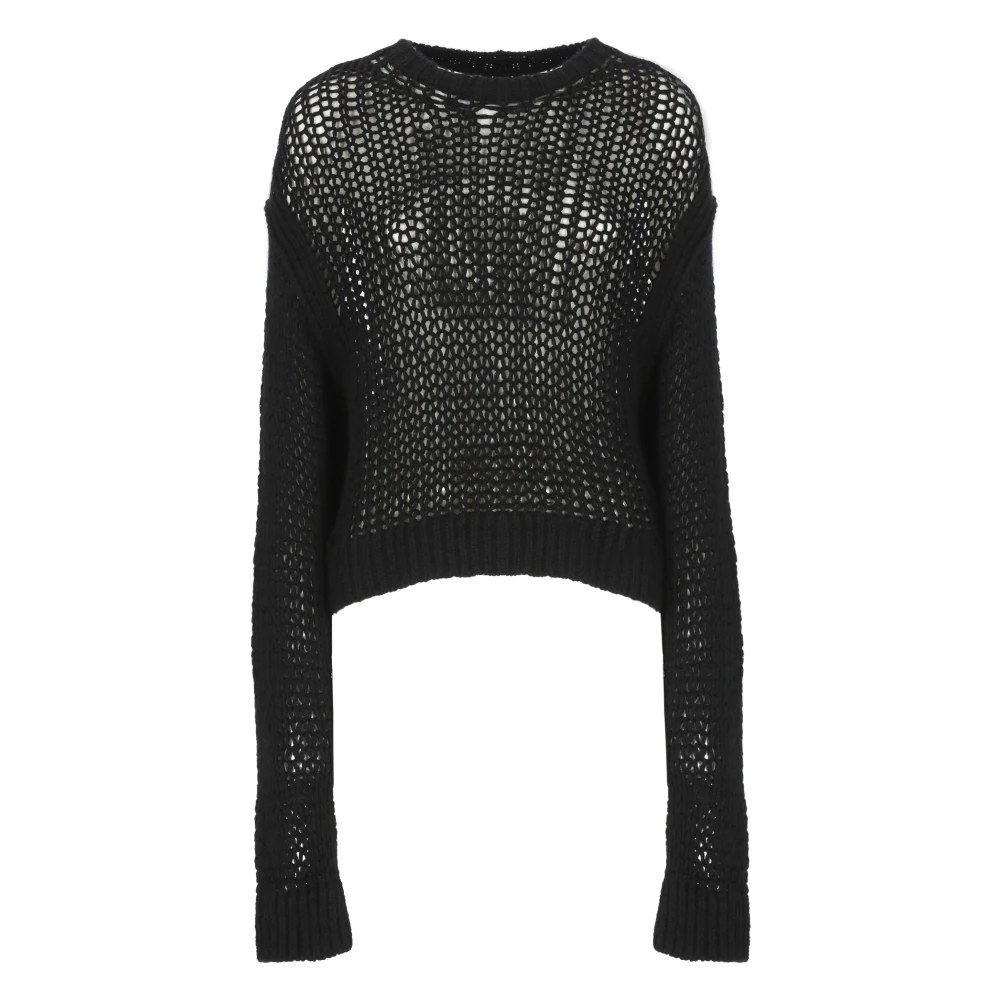 Rick Owens Zwarte Kasjmier Zijden Trui met Netpatroon Black Dames