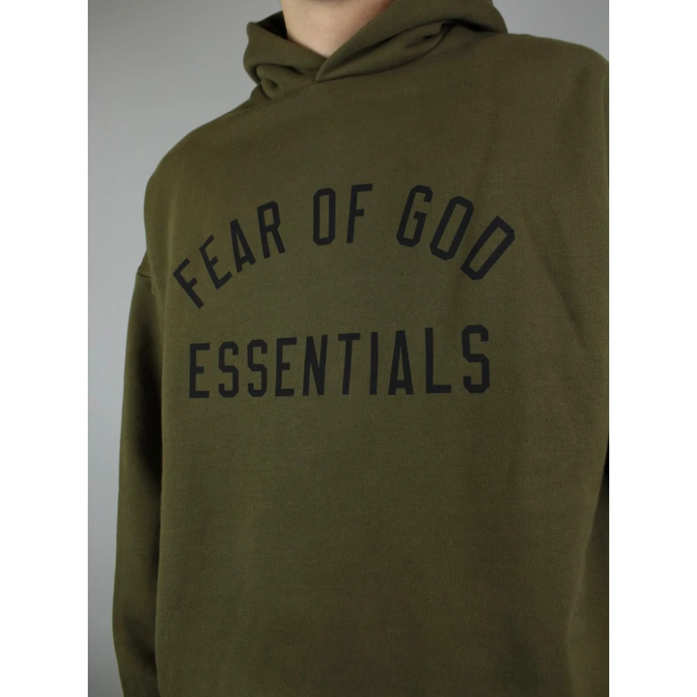 Fear Of God Olijf Fleece Hoodie Essentials Stijl Green Heren