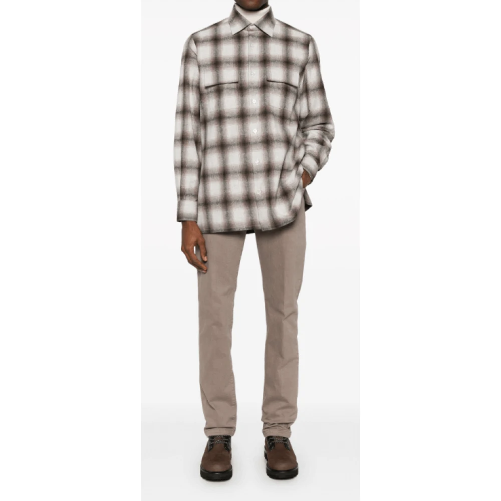 Kiton Bruine Flanellen Overhemd met Borstzakken Brown Heren