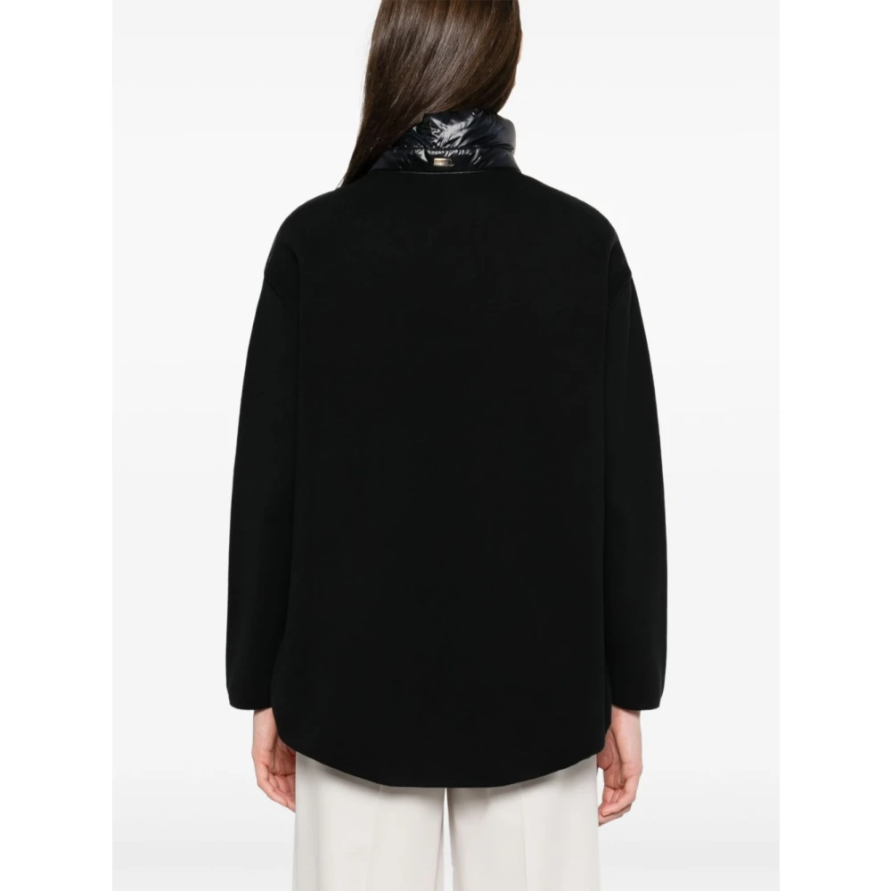 Herno Zwarte Zip Jas met Trekkoordzakken en Lange Mouwen Black Dames