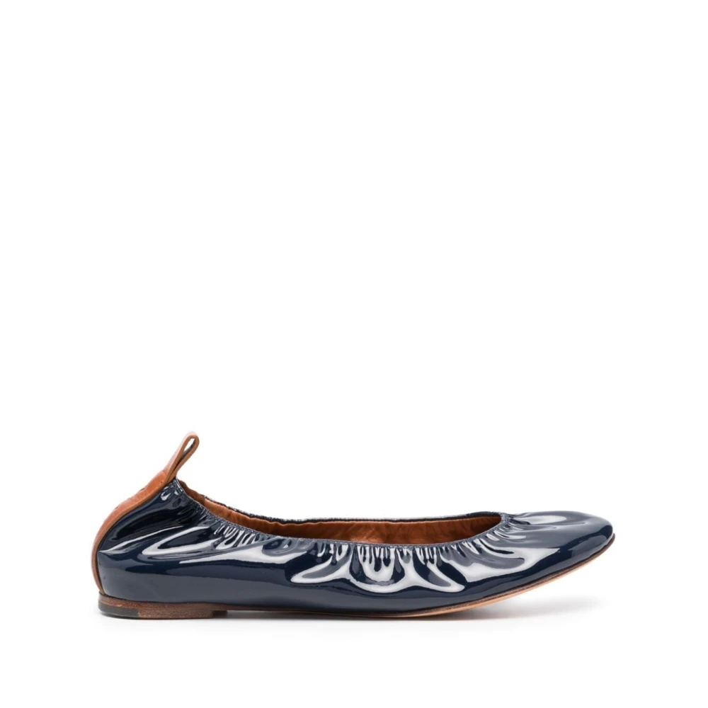 Lanvin Navy Blue Ballerina Skor Blue, Dam