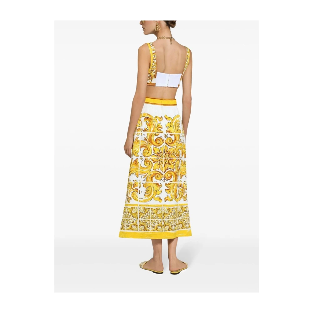 Dolce & Gabbana Majolica Print Zijden Rok Yellow Dames