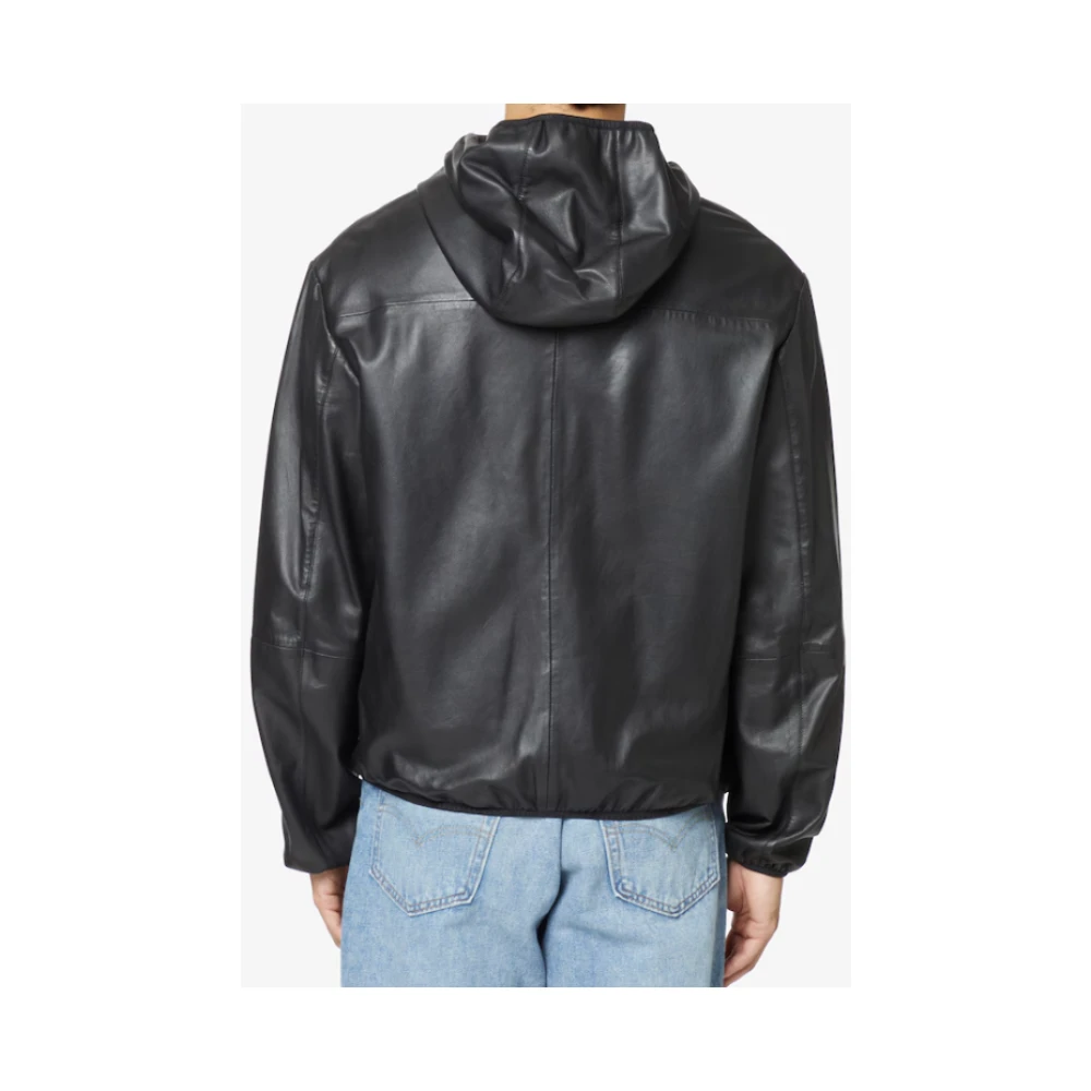 Armani Exchange Zwarte leren jas met capuchon en rits Black Heren