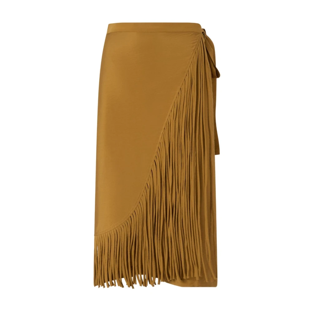 Pinko Women's Brown Midi Skirts, Xs, Calf-Length Wrap Skirt With Fringing