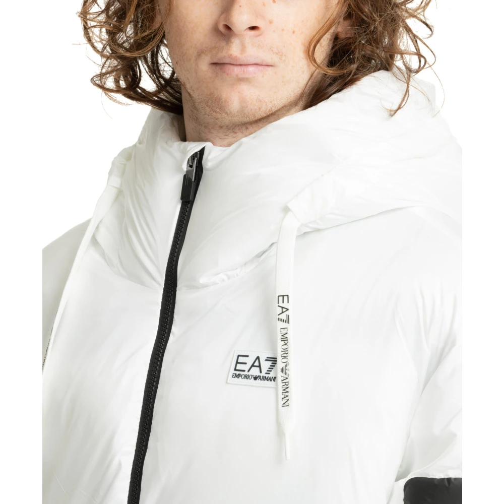 Emporio Armani EA7 Gewatteerde jas met capuchon en rits White Heren