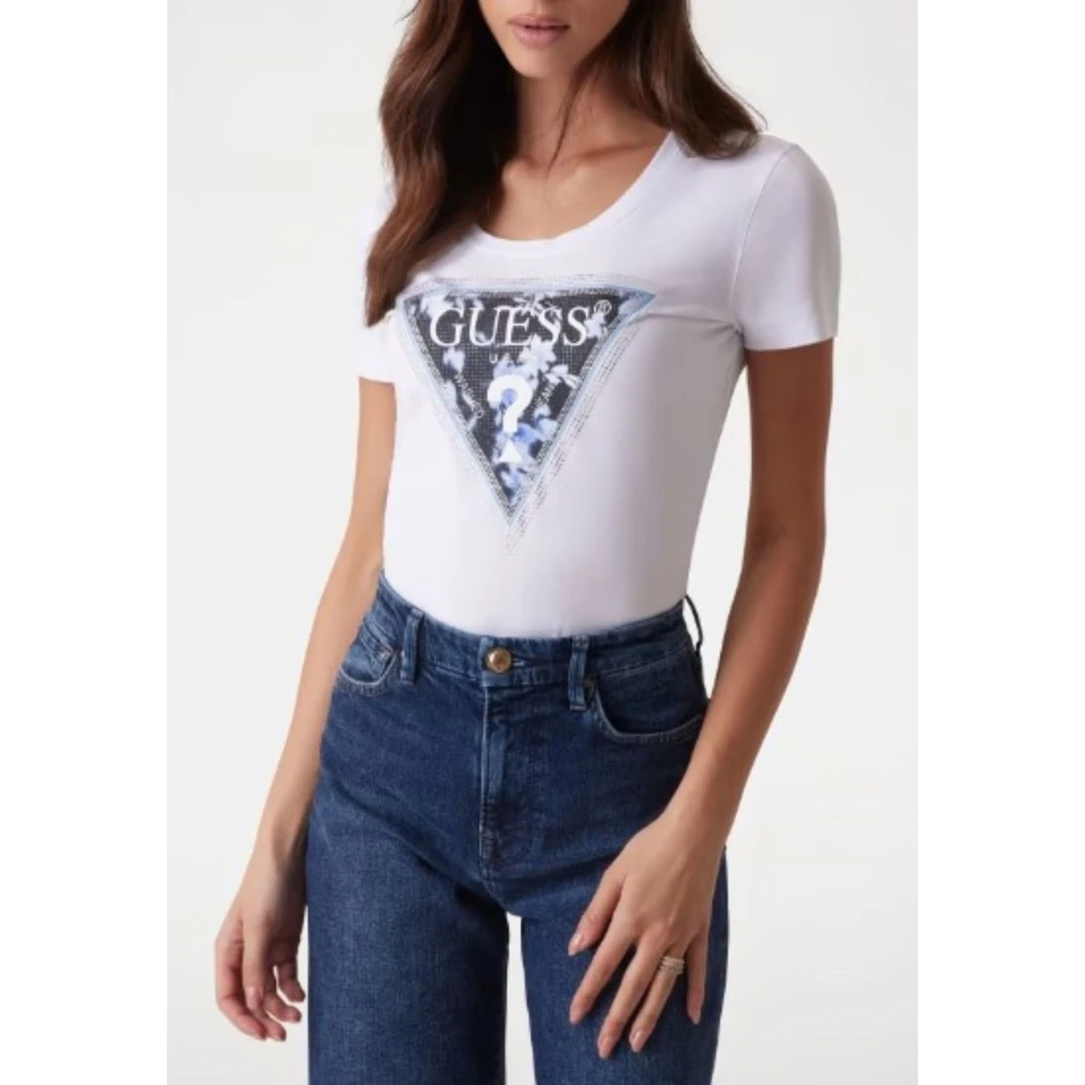 Guess Driehoek Bloemen T-shirt White Dames