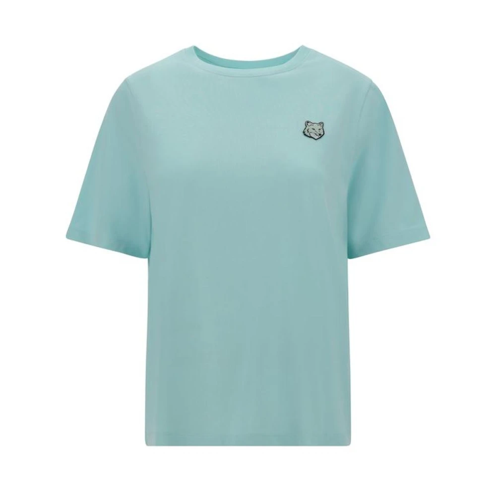 Maison Kitsuné Geborduurd Logo Katoenen T-Shirt Blue Dames