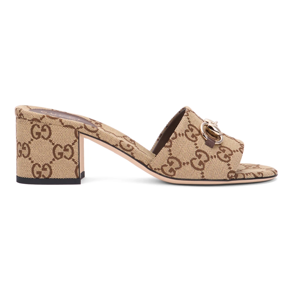 Gucci Women's Beige Heeled Mules, 5 Uk, Gg Fabric Mules