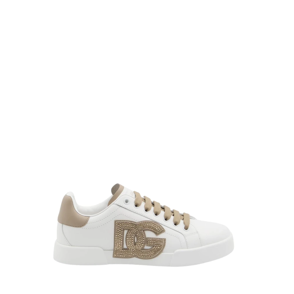 Dolce & Gabbana Damen Weiß Crystal Embellished Leather Sneakers