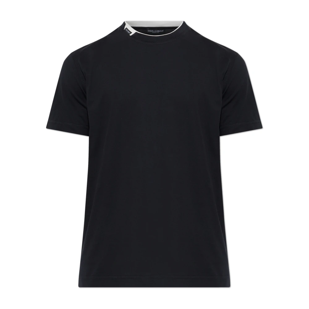DOLCE & GABBANA | T-shirt in jersey di cotone blu scuro con etichetta logo | Man | 56 - Immagine 3