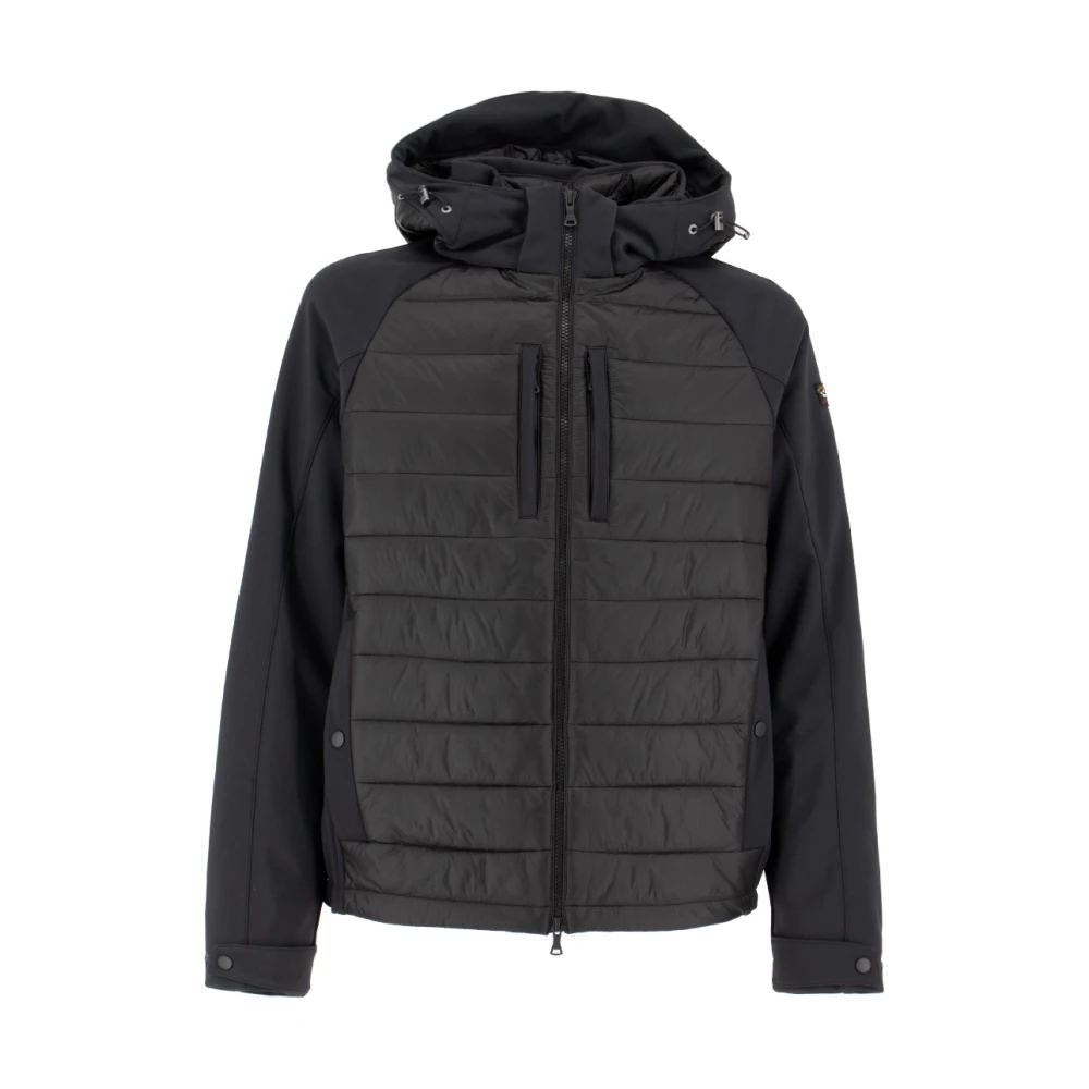 PAUL & SHARK Zwarte Hybride Jas met Quilting en Capuchon Black Heren