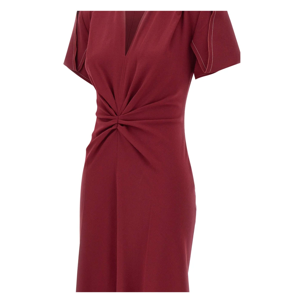 Victoria Beckham Bordeaux Midi Jurk met Geplooide Details Red Dames
