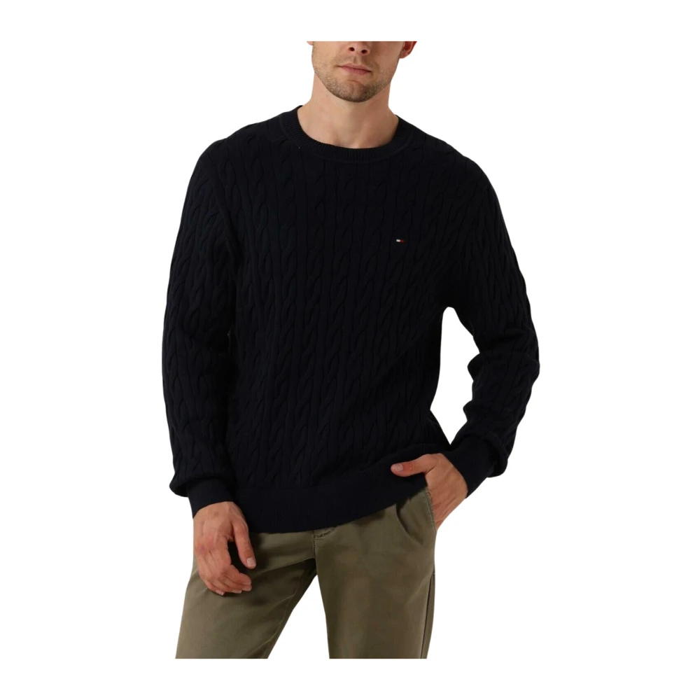 Tommy Hilfiger Men's Blue Classic Cable Crew Neck Jumper - Round-Neck Knitwear - Xl - Knitwear
