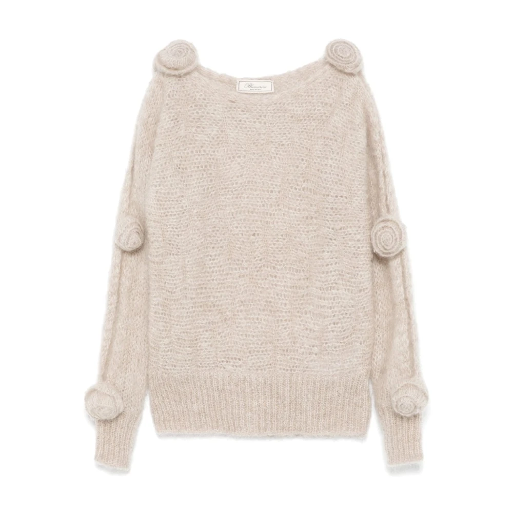 Blumarine Beige Mohair Trui met 3D Rozen Beige Dames