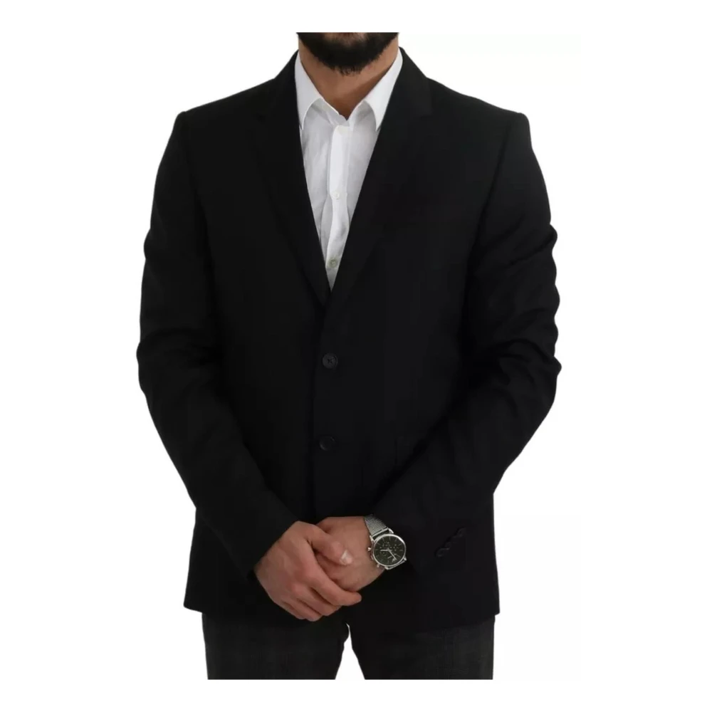 Dolce & Gabbana Zwarte wollen Slim Fit Notch Jacket Black Heren