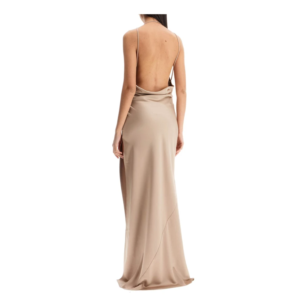 Andamane Satin Vera Maxi Jurk met V-Hals Beige Dames