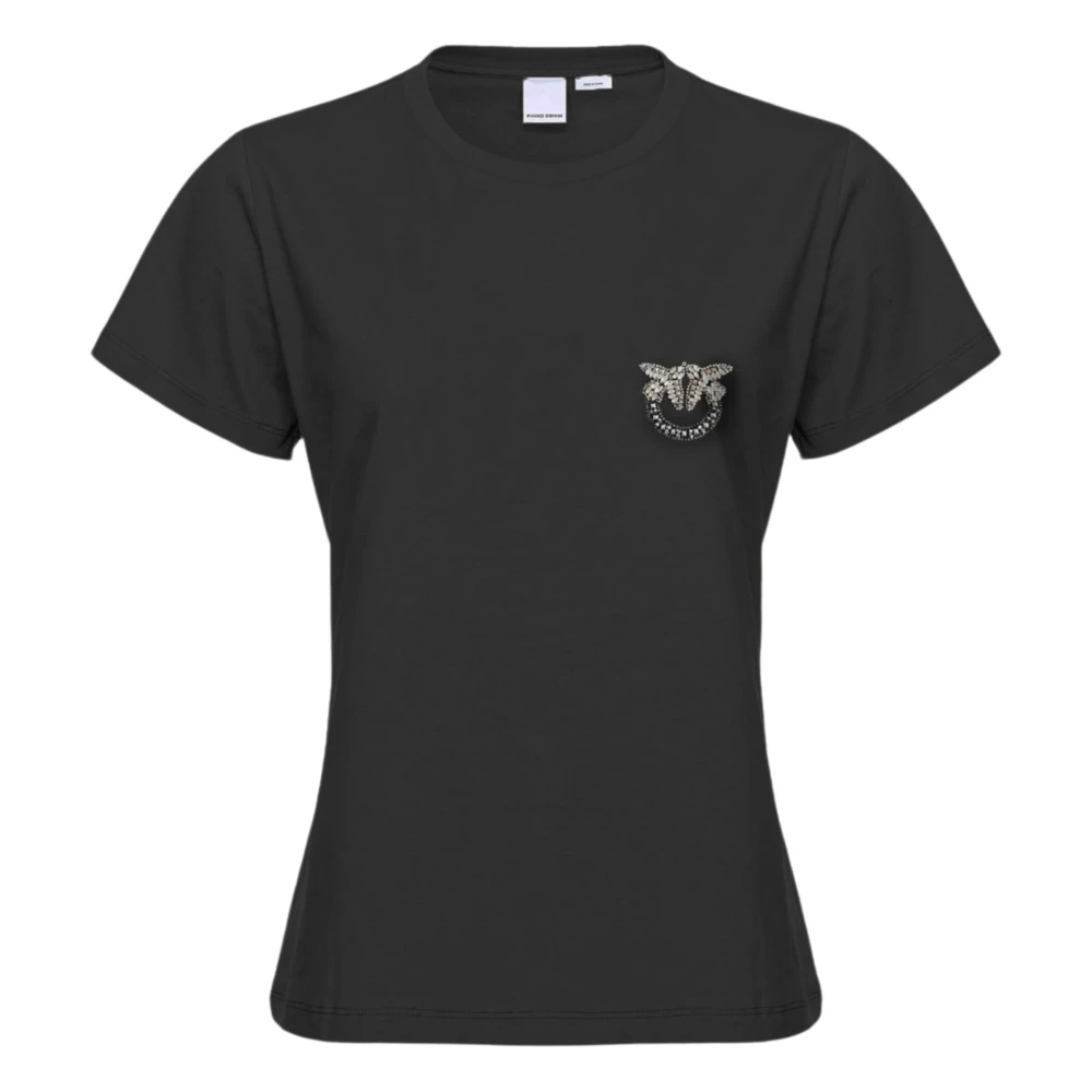 Pinko Zwarte T-shirts en Polos met Kristalversiering Black Dames