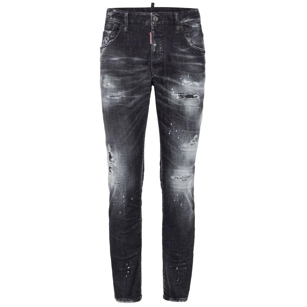 Dsquared2 Zwarte Distressed Skinny Cut Denim Jeans Black Heren