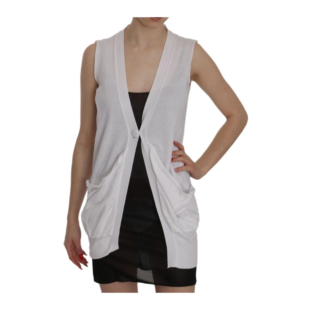 Pink Memories Witte Mouwloze Vest V-Hals Casual White Dames