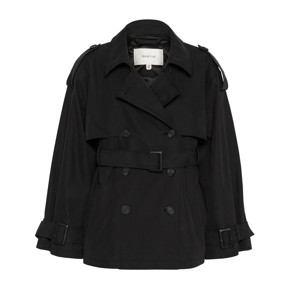 Gestuz Korte Zwarte Trenchcoat Jas Black Dames