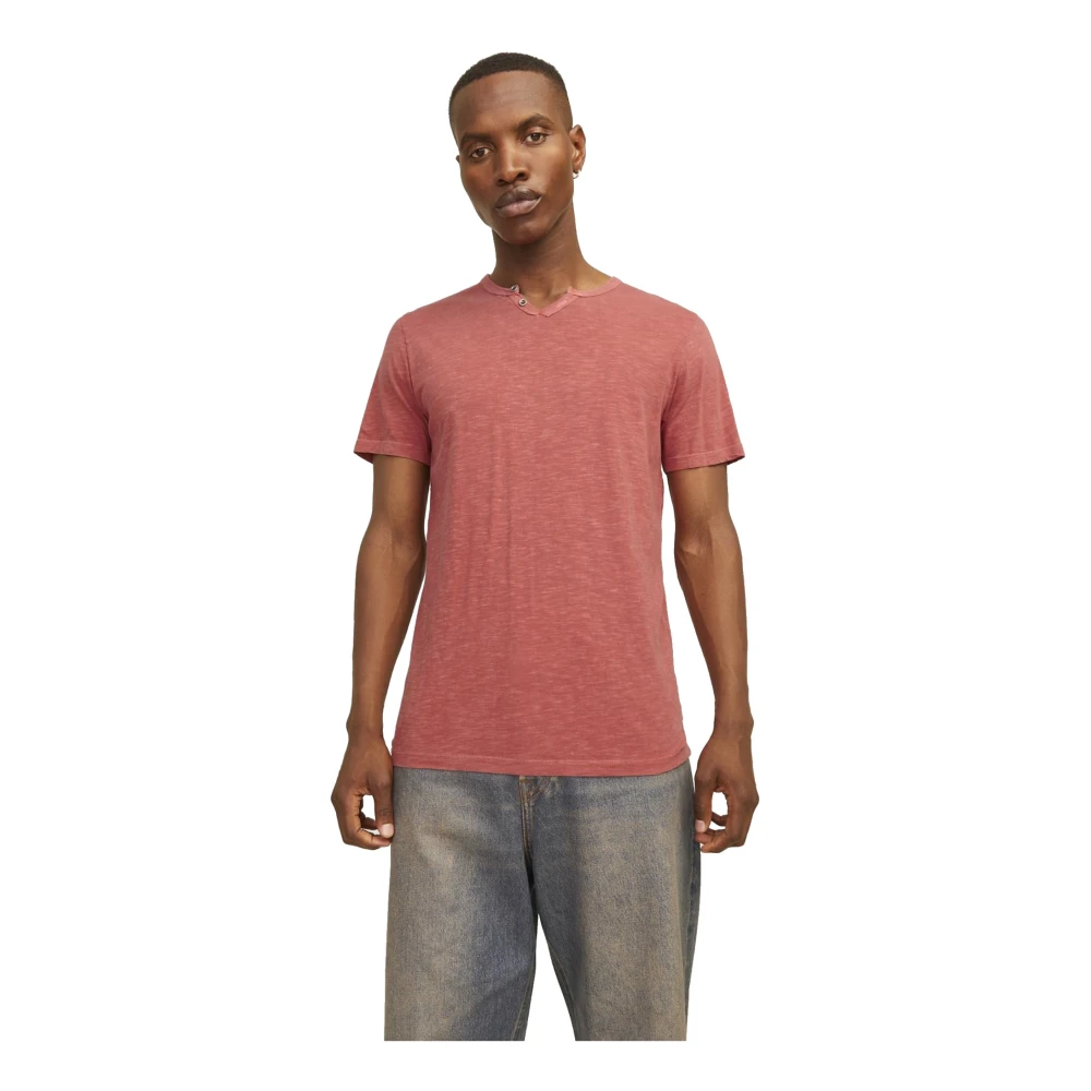 jack & jones Split Neck Heren T-shirt Pink Heren