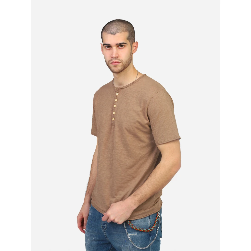 Gianni Lupo T-shirt met knopen Brown Heren
