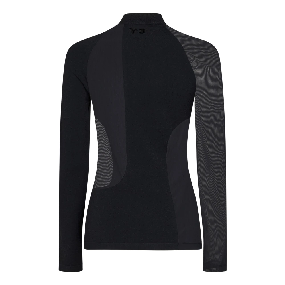 Y-3 Zwart Geribbelde Coltrui met Mesh Inzetstukken Black Dames